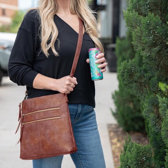 Women Large Concealed Carry Purse Vegan Leather Brown Multi-Pocket Crossbody Sty - Picture 2 of 6